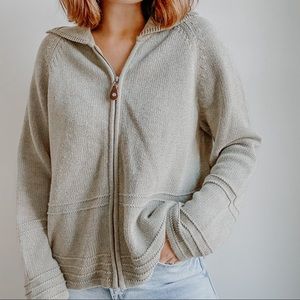 JEANNE PIERRE | Vintage Sage Green Zip Up Knit Sweater Sz M